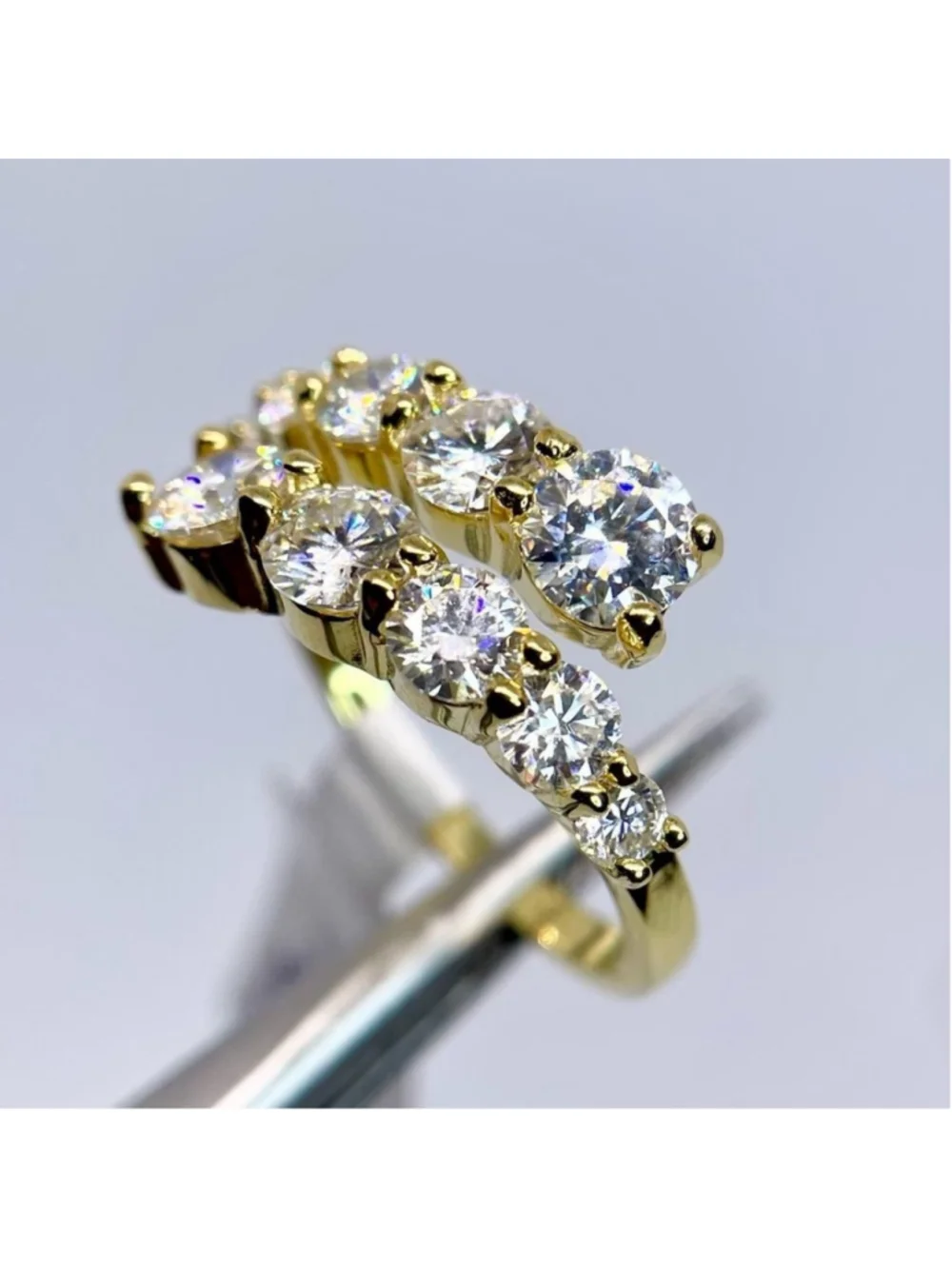 Adjustable Bypass Moissanite Ring Yellow Gold Over 925 Silver Open Band GRA
